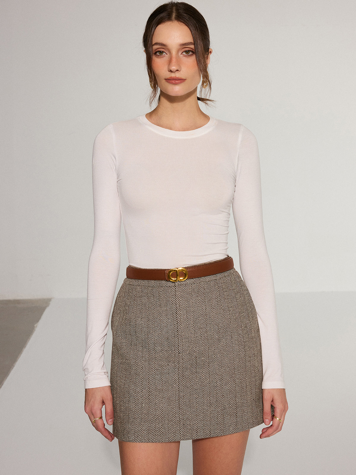 Herringbone Mini Skirt without Belt