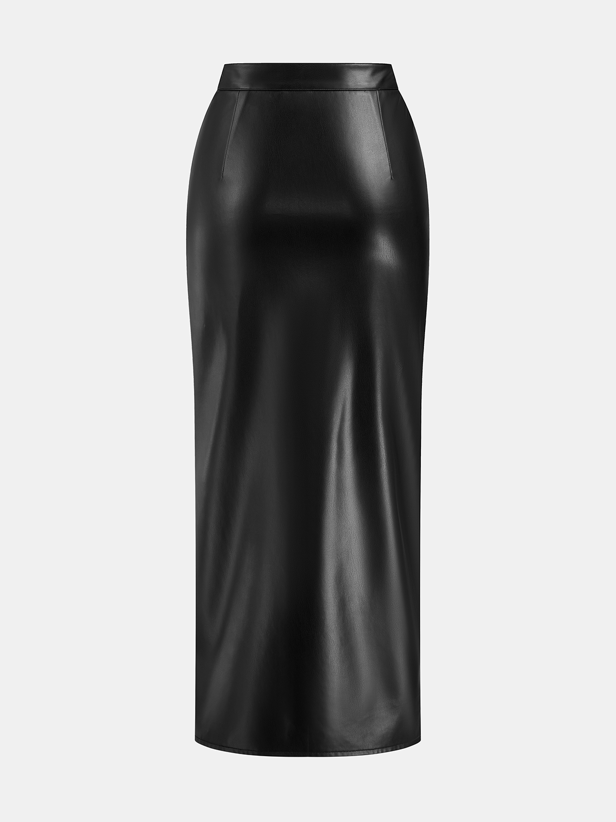 Asymmetric Ruched Faux Leather Midi Skirt