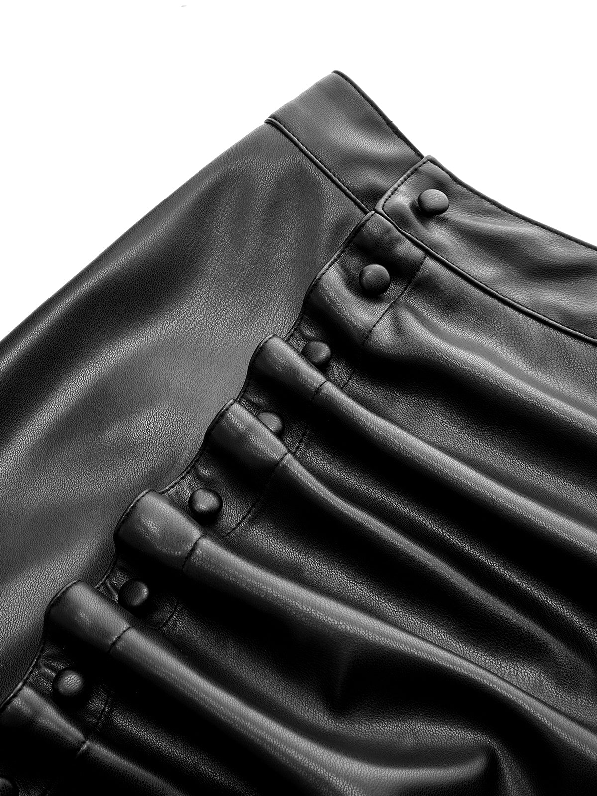 Asymmetric Ruched Faux Leather Midi Skirt