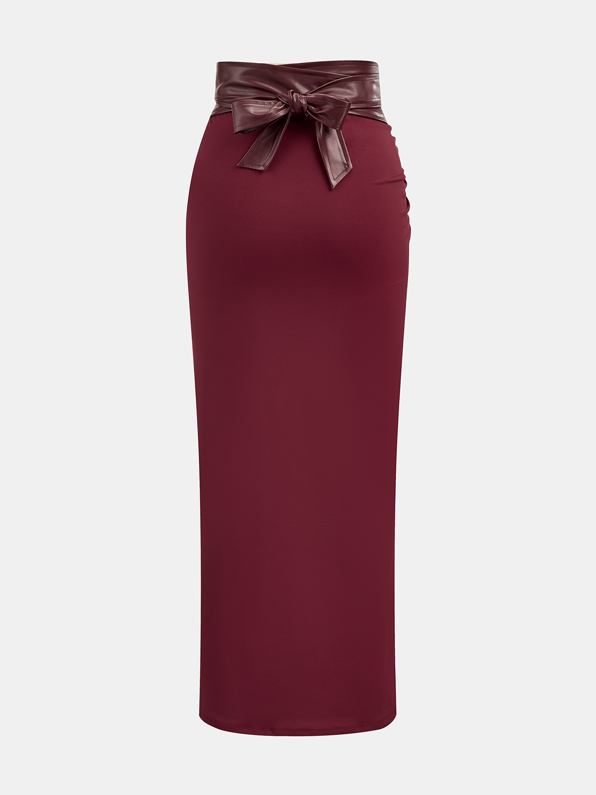 Faux Leather Panel Ruched Midi Skirt