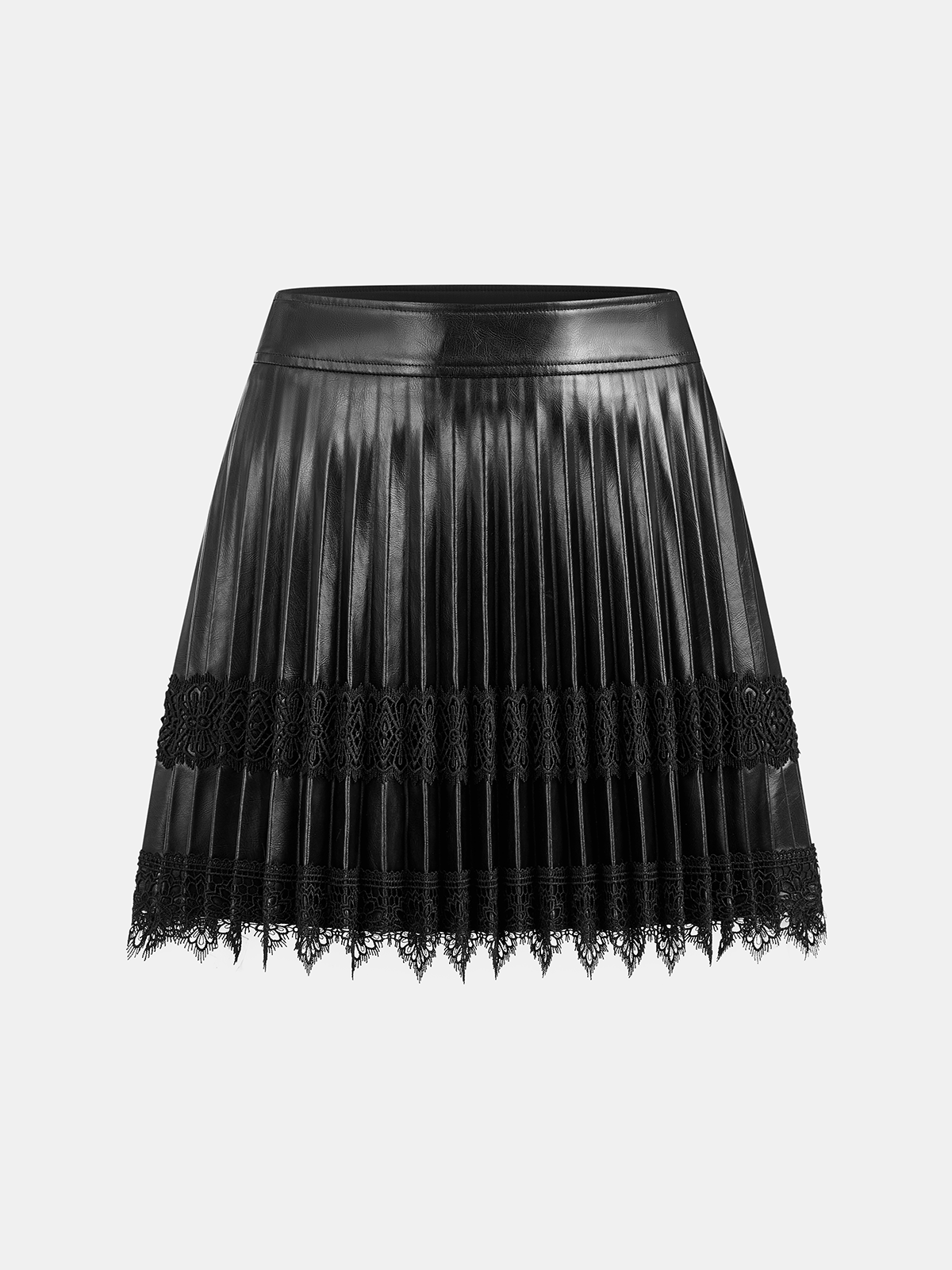 Faux Leather Pleated Lace Mini Skirt