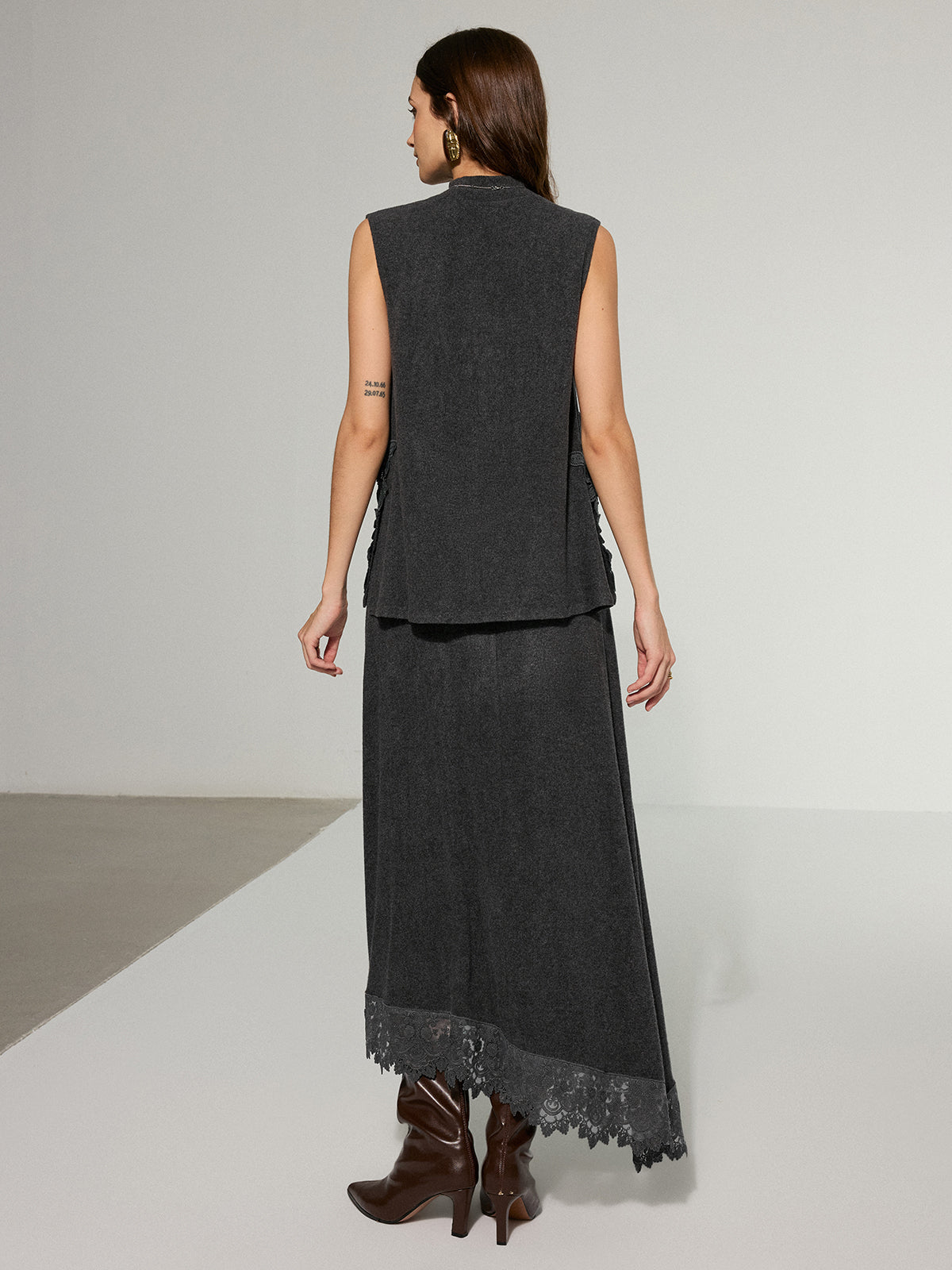 Lace Trim Sleeveless Top and Maxi Skirt Set