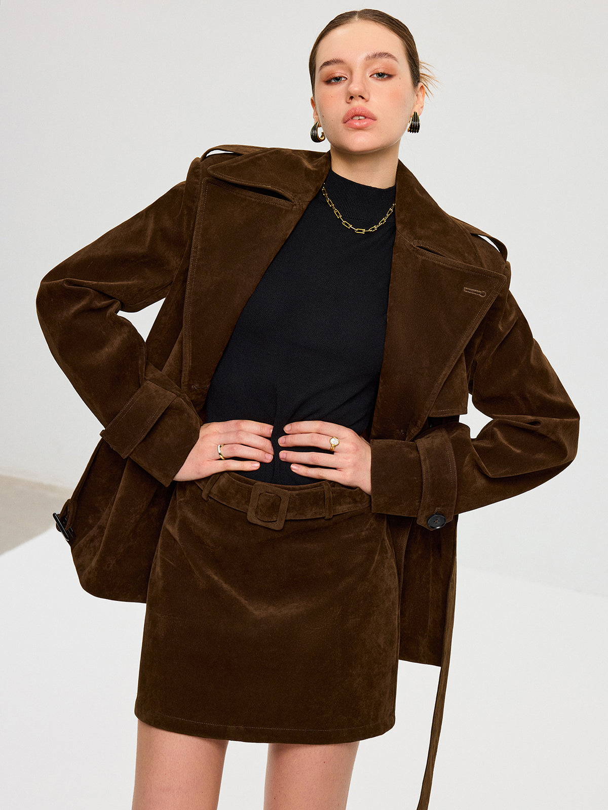 Belted Suede Mini Skirt