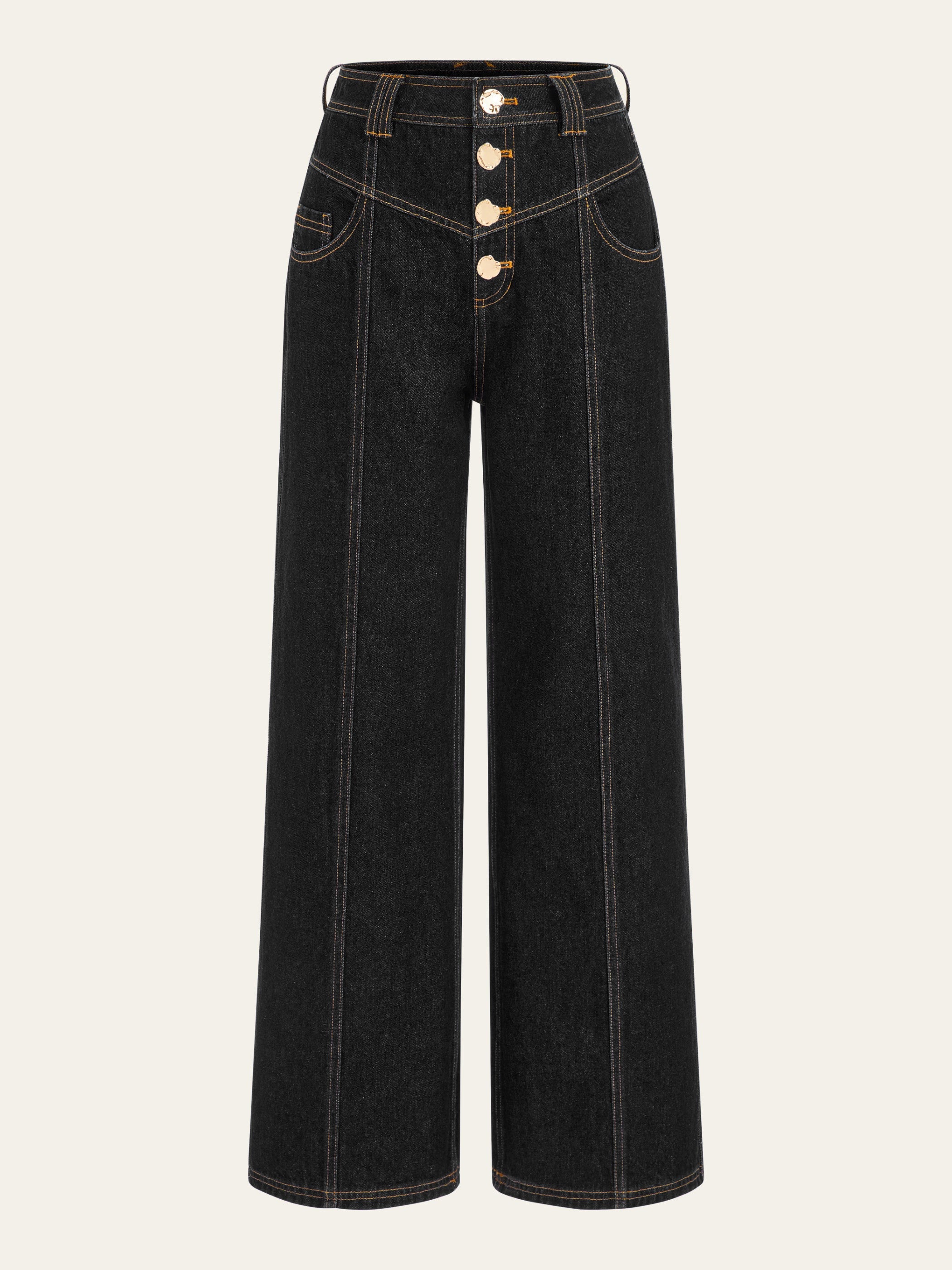 Mid-Waist Wide-Leg Button Front Jeans