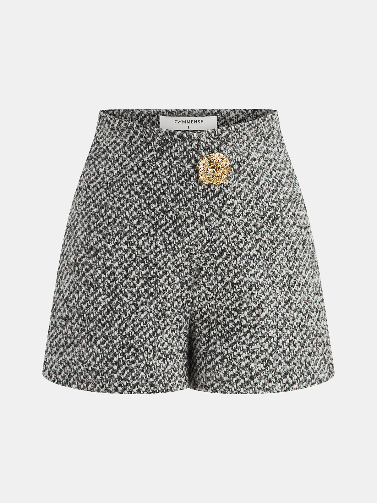 Metal Detail Tweed High-Waist Shorts