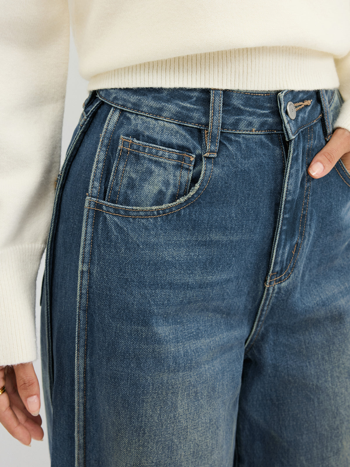 Side Panel Detail Mid-Waist Jeans