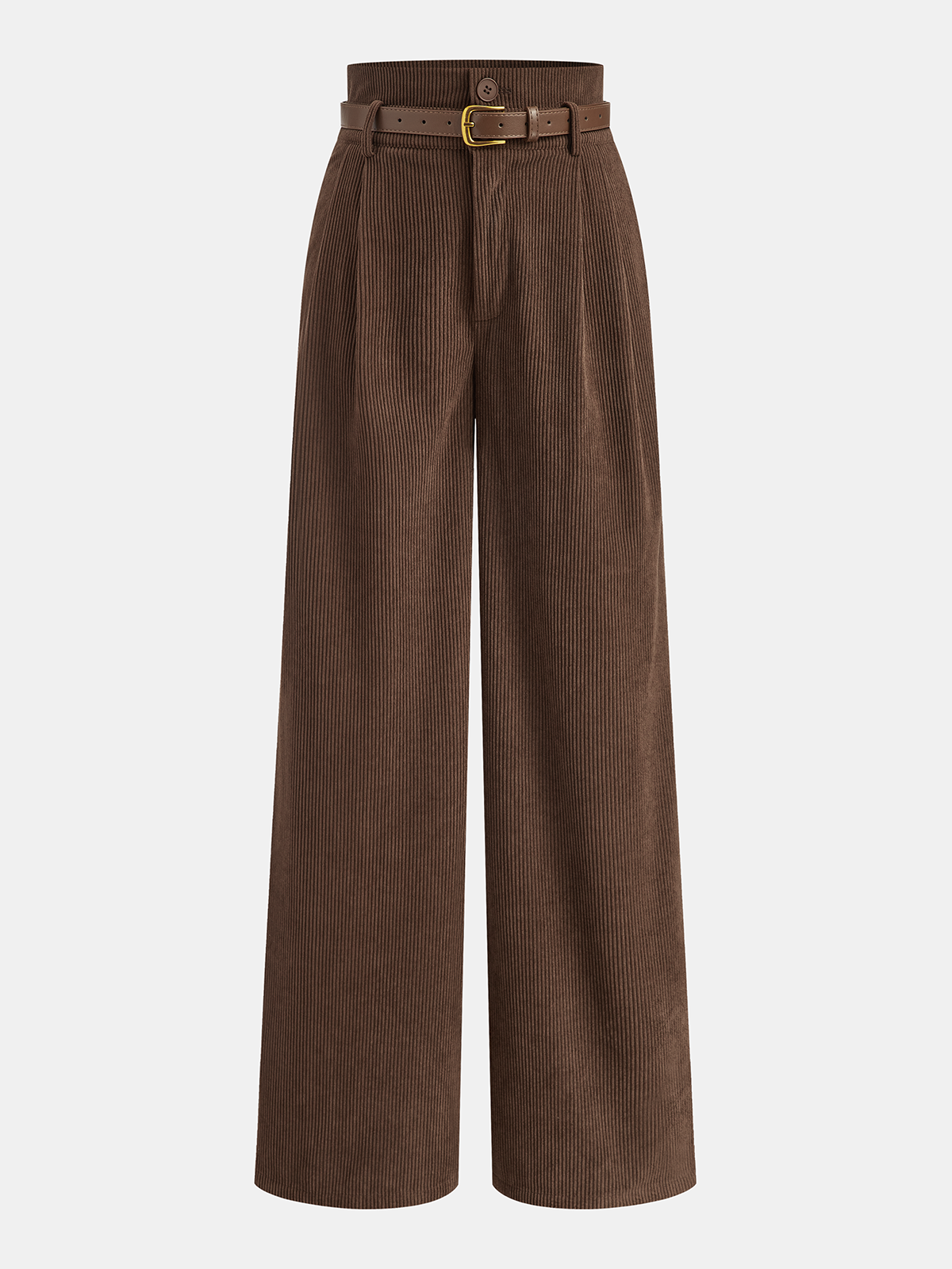 Belted Corduroy High-Waist Pants