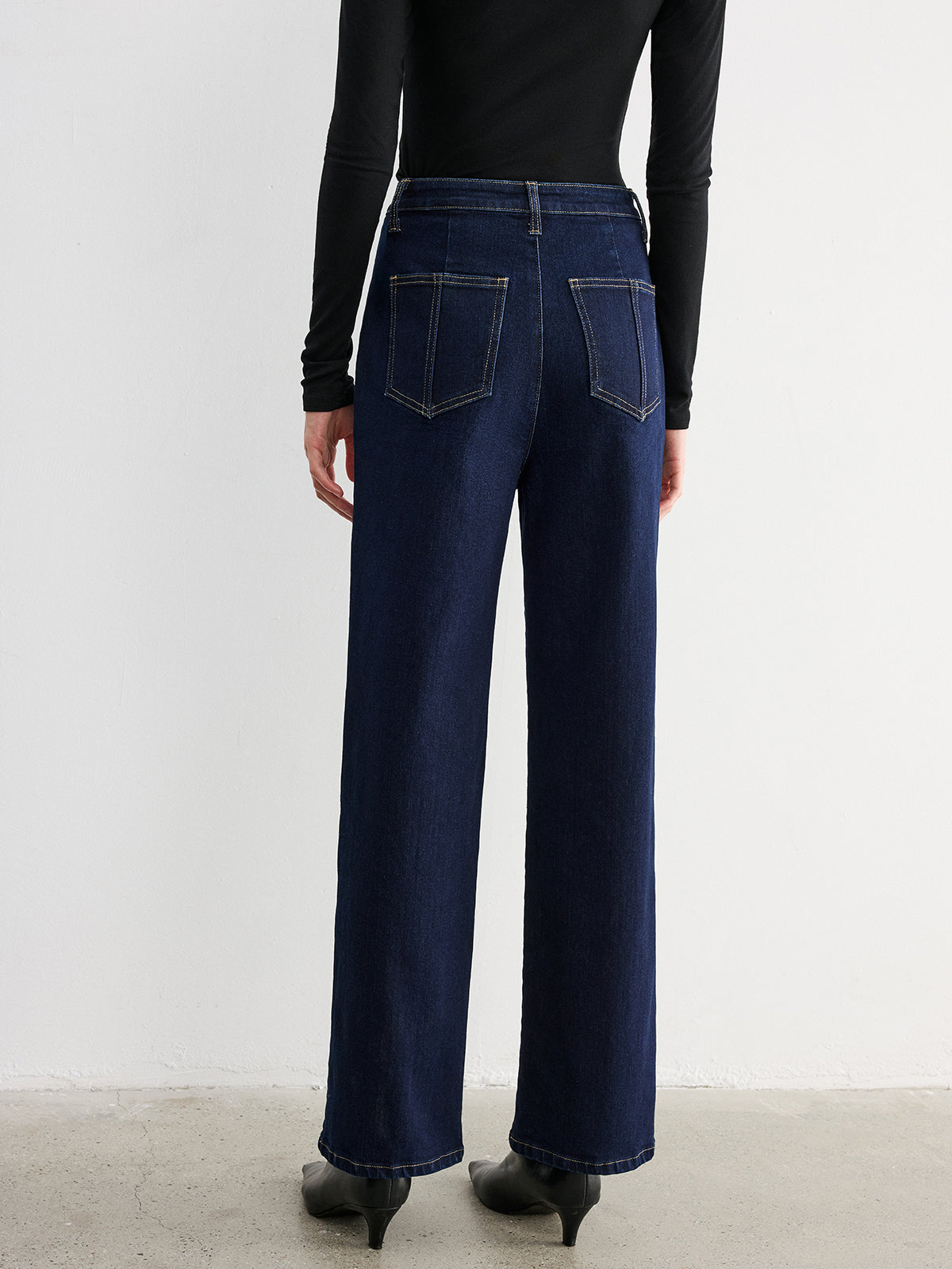 Button Placket High-Waist Straight-Leg Jeans