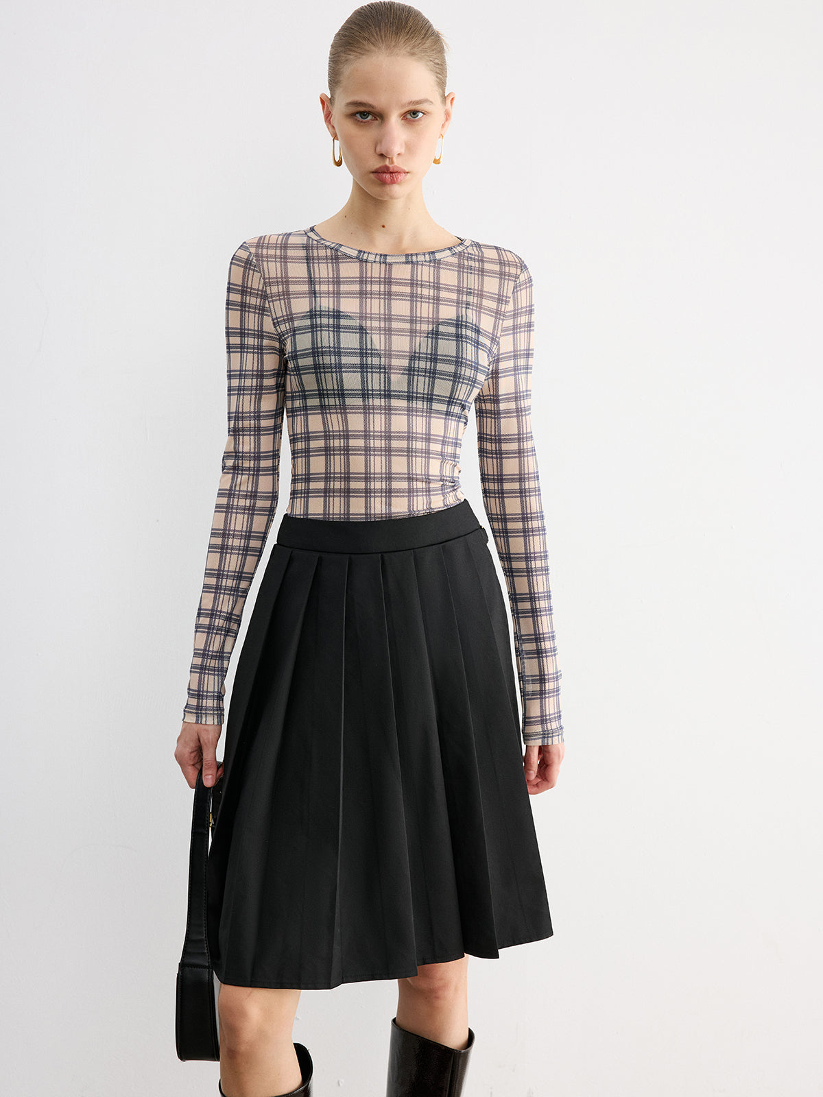 Horsebit Pleated Midi Skirt