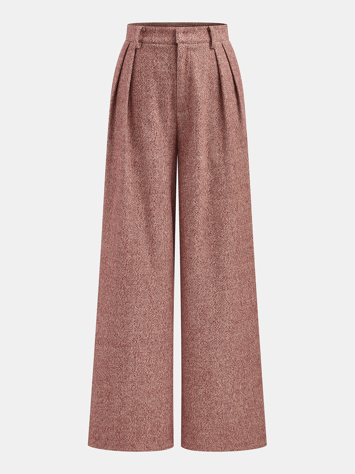 Herringbone Wool-Blend Wide-Leg Pants