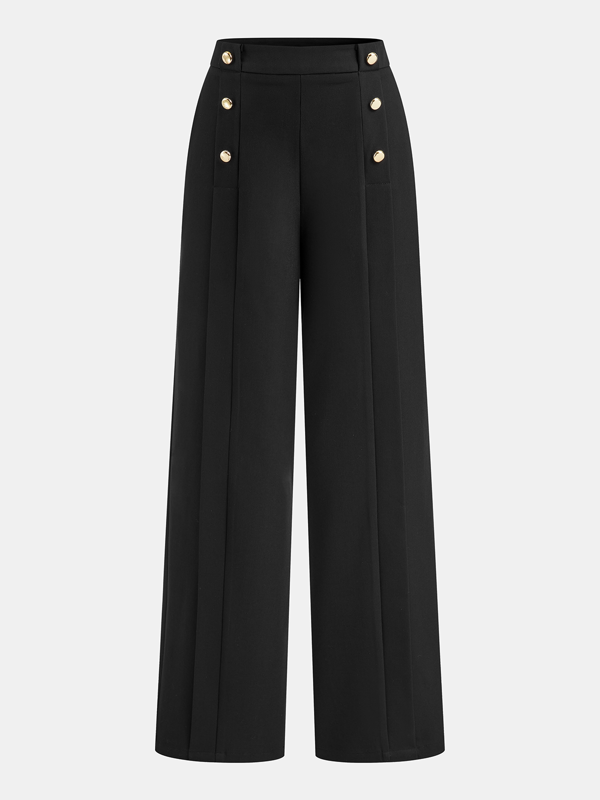 Metal Detail Mid-Waist Pleated Wide-Leg Pants