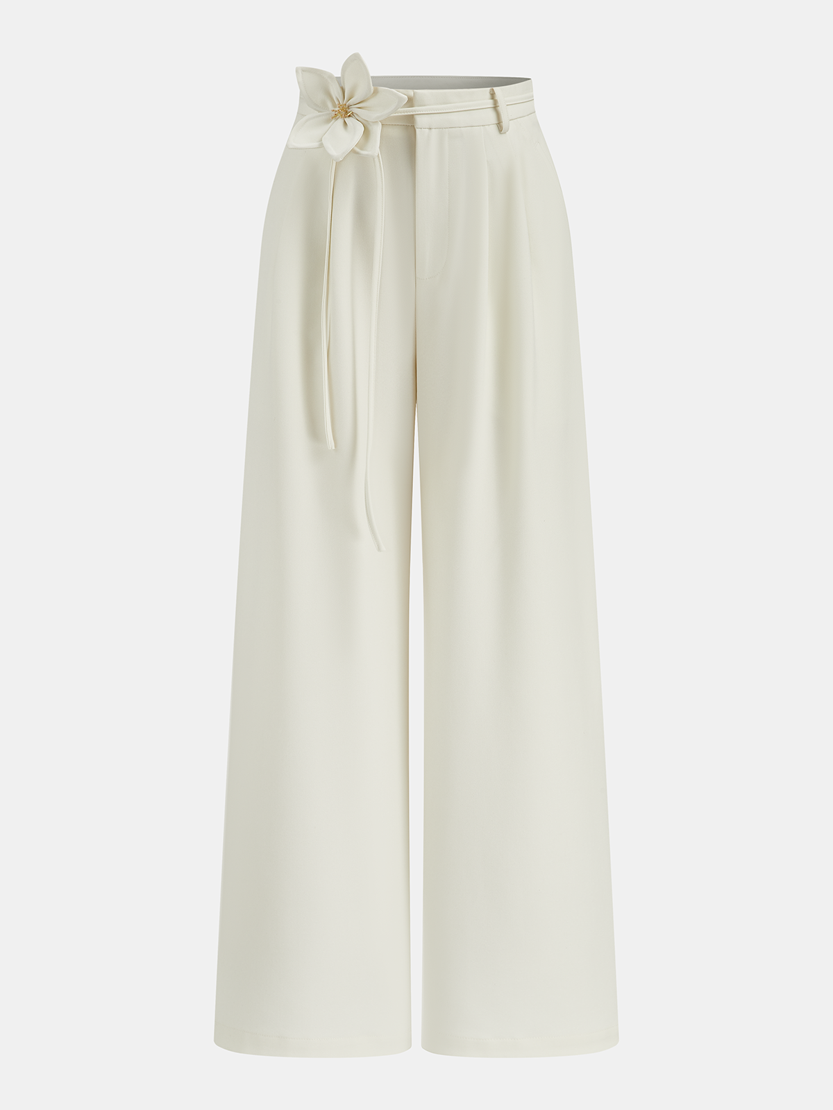 3D Floral Tie Wide-Leg Pants