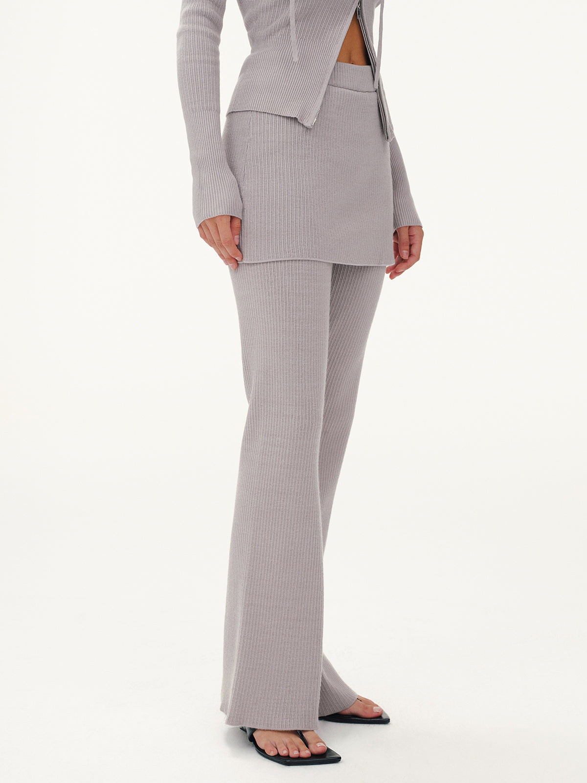 2 in 1 Ribbed Knit Layered Flared Pants