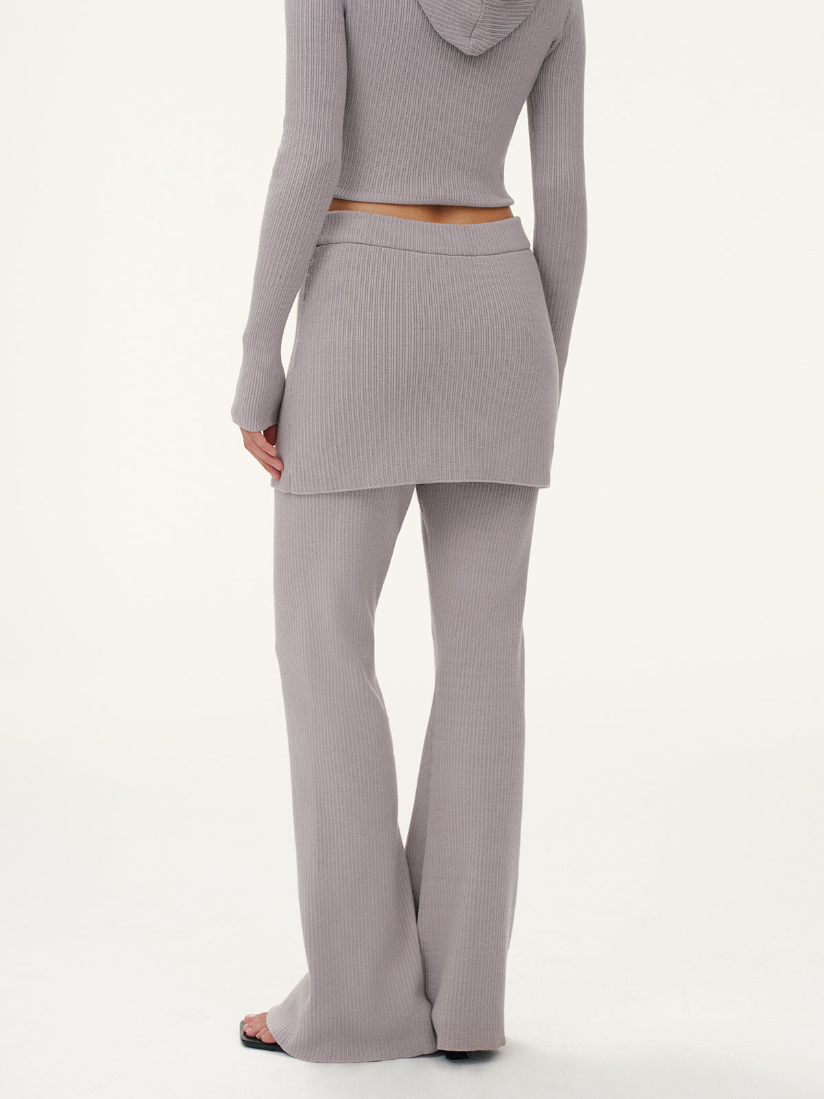 2 in 1 Ribbed Knit Layered Flared Pants