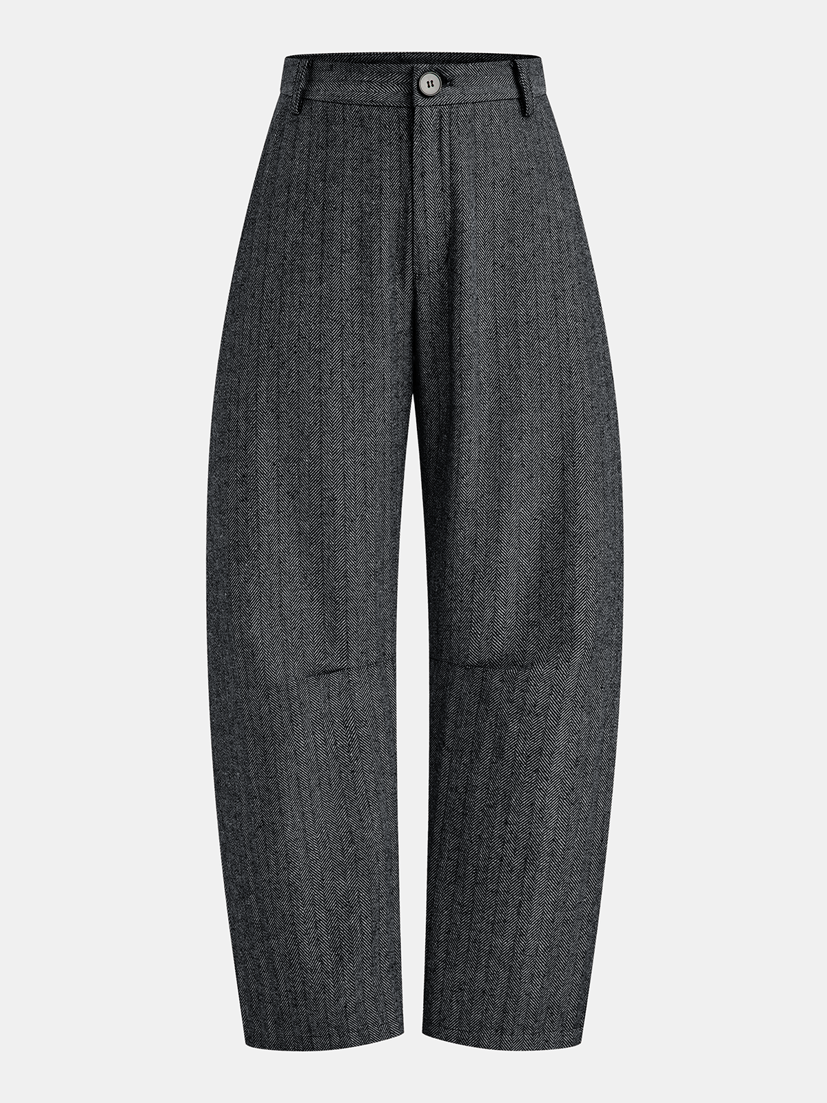 Mid-Waist Herringbone Curved-Leg Pants