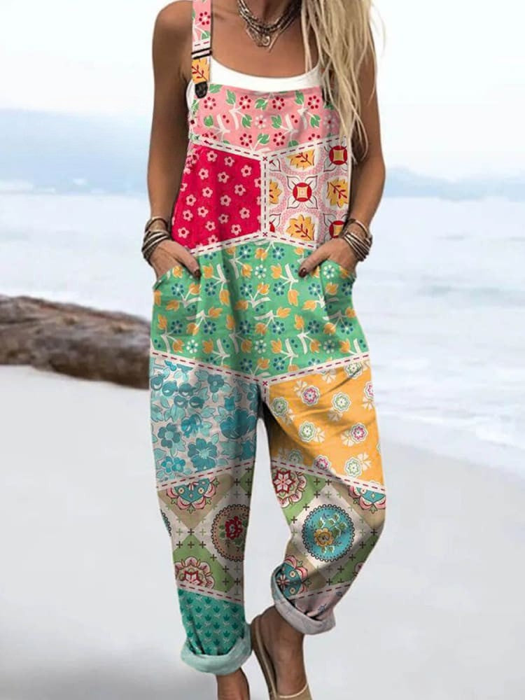 Women's Jumpsuit - Vintage Floral Design, Comfort and Wide Leg Style