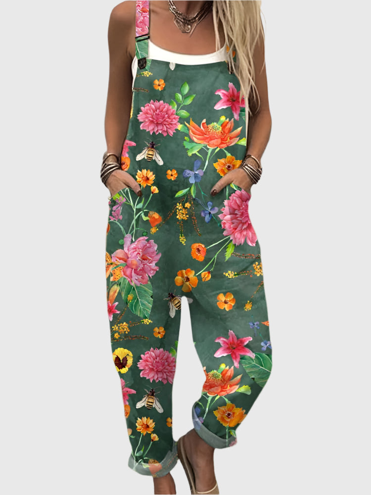 Women's Jumpsuit - Vintage Floral Design, Comfort and Wide Leg Style