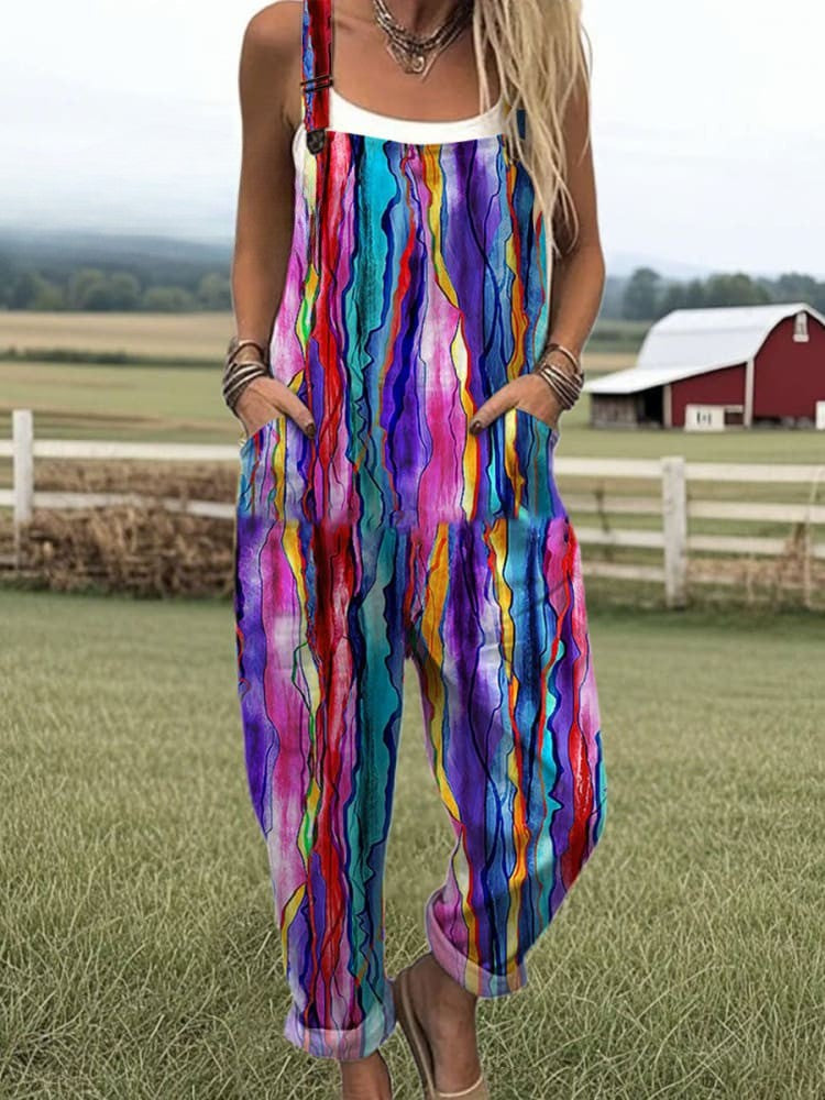 Women's Jumpsuit - Vintage Floral Design, Comfort and Wide Leg Style