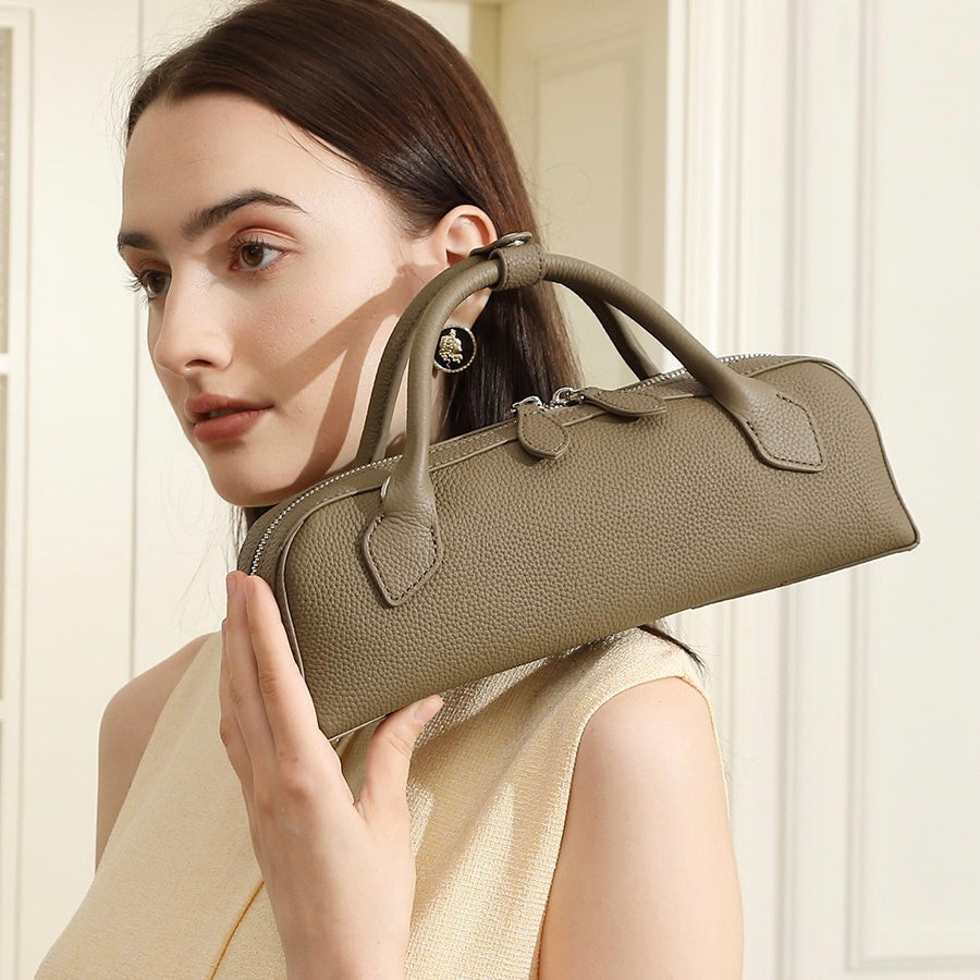 Top Grain Genuine Leather Large Capacity Baguette Handbag