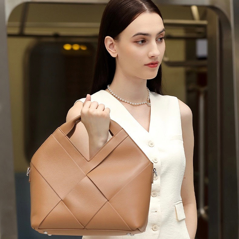 Women's Genuine Leather Woven Handbag
