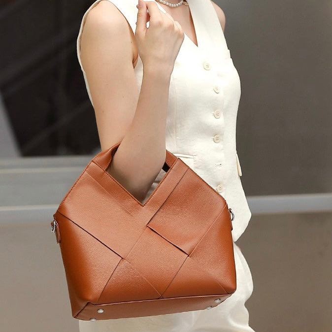 Women's Genuine Leather Woven Handbag