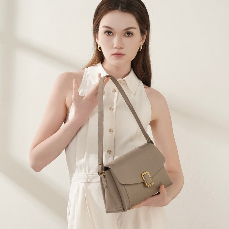 Women’s Genuine Leather Spring-Summer Commuter Tote Bag with Maillard Elegance