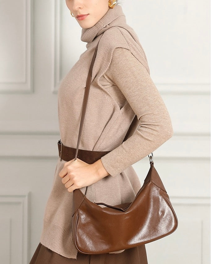 Braided-Handle Genuine Saddle Leather Hobo Bag