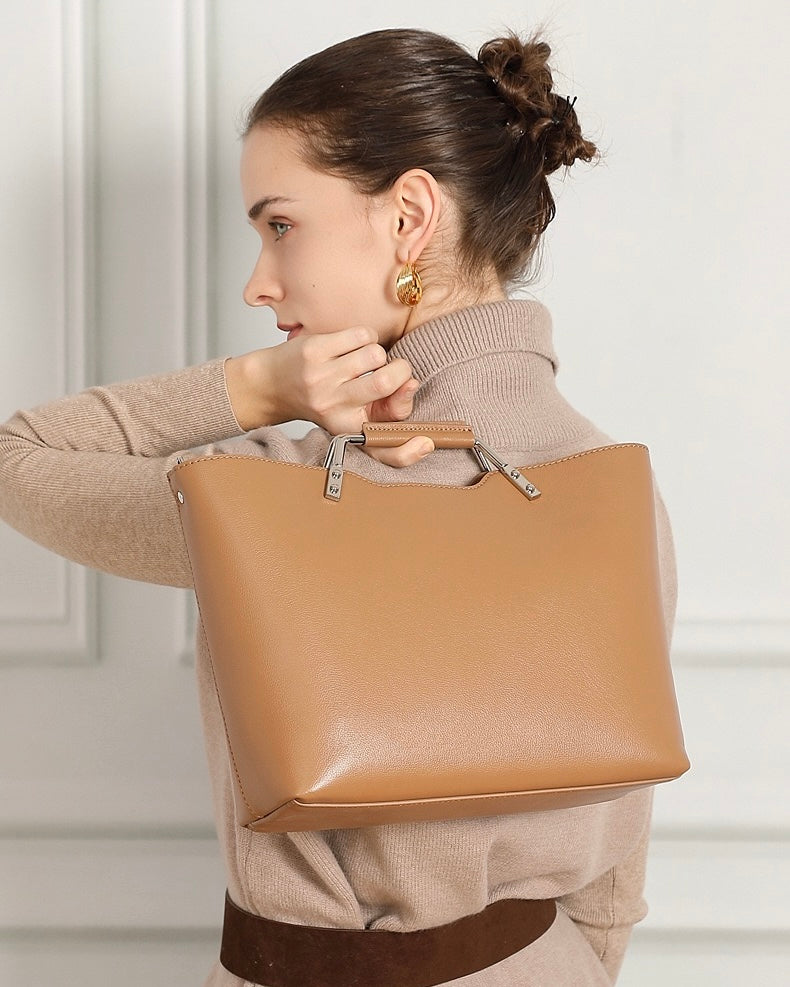 Genuine Leather Arch-Handle Minimalist Commuter Crossbody Bag