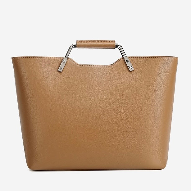 Genuine Leather Arch-Handle Minimalist Commuter Crossbody Bag