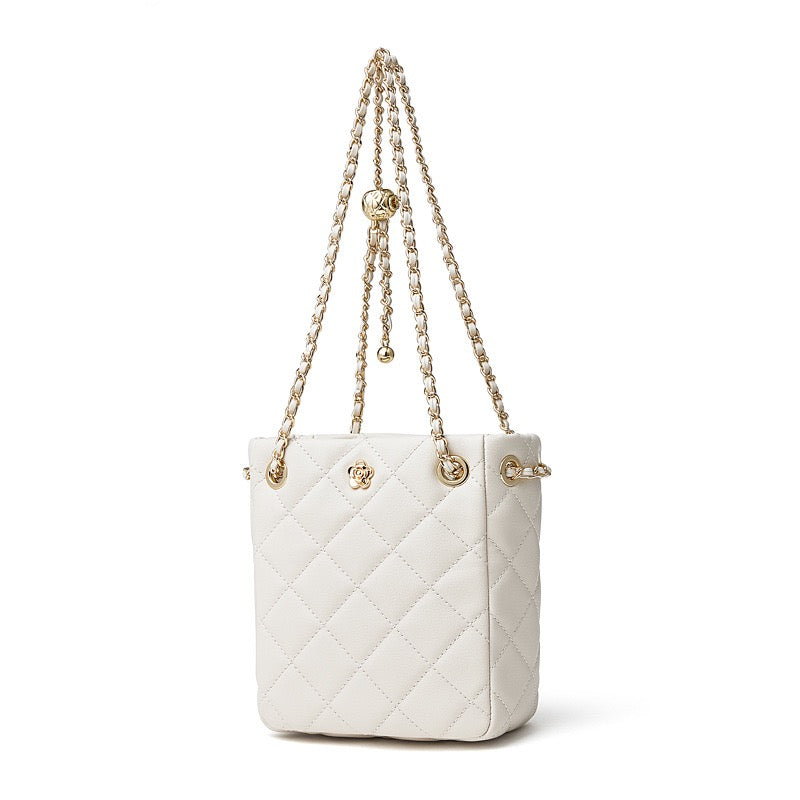 Genuine Leather Quilted Chain-Embellished Crossbody Bag