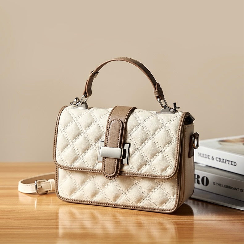 Women’s Genuine Leather Quilted Crossbody Bag – Light Luxury Everyday Essential
