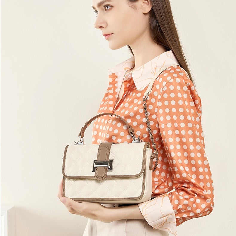 Women’s Genuine Leather Quilted Crossbody Bag – Light Luxury Everyday Essential