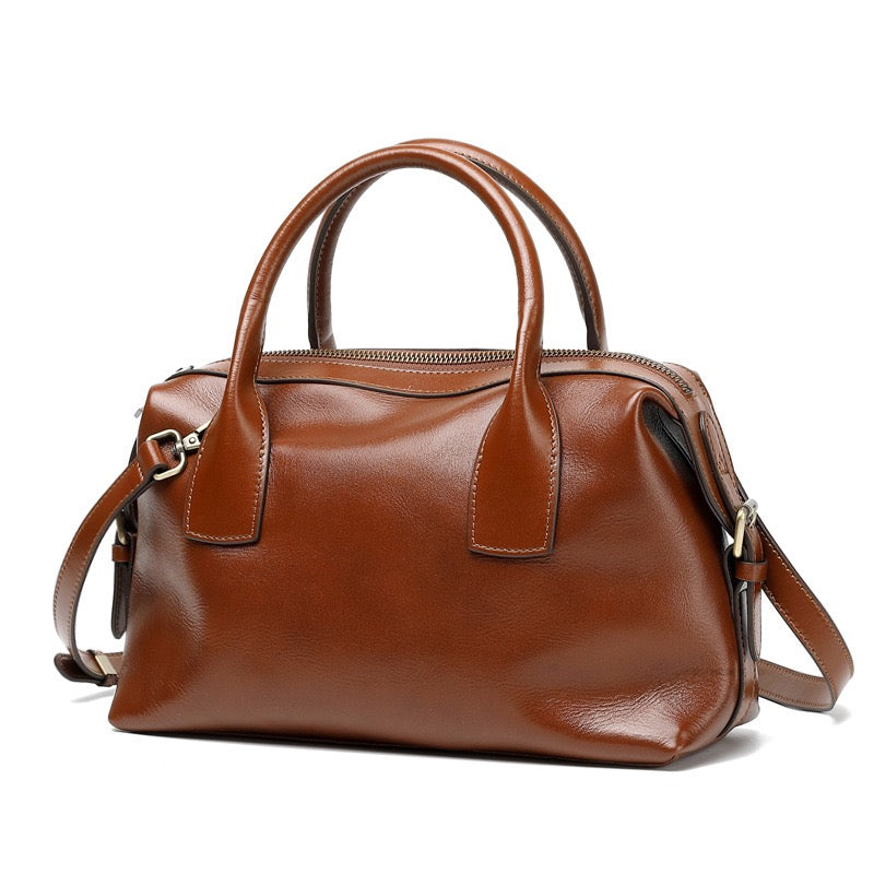 Pebbled Leather Convertible Satchel with Top Handles