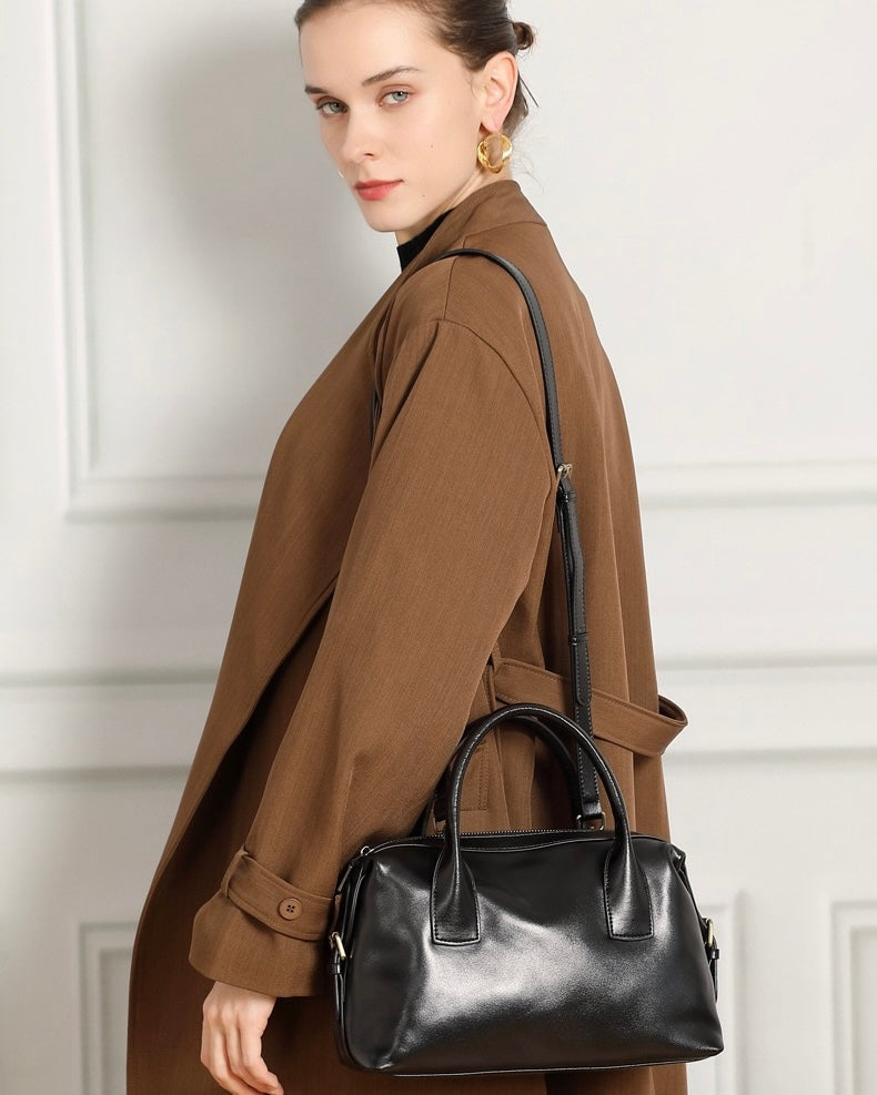 Pebbled Leather Convertible Satchel with Top Handles