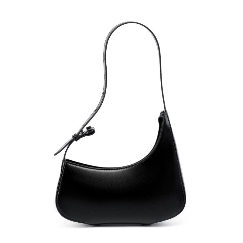 Minimalist Women's Genuine Leather Half Moon Baguette Bag