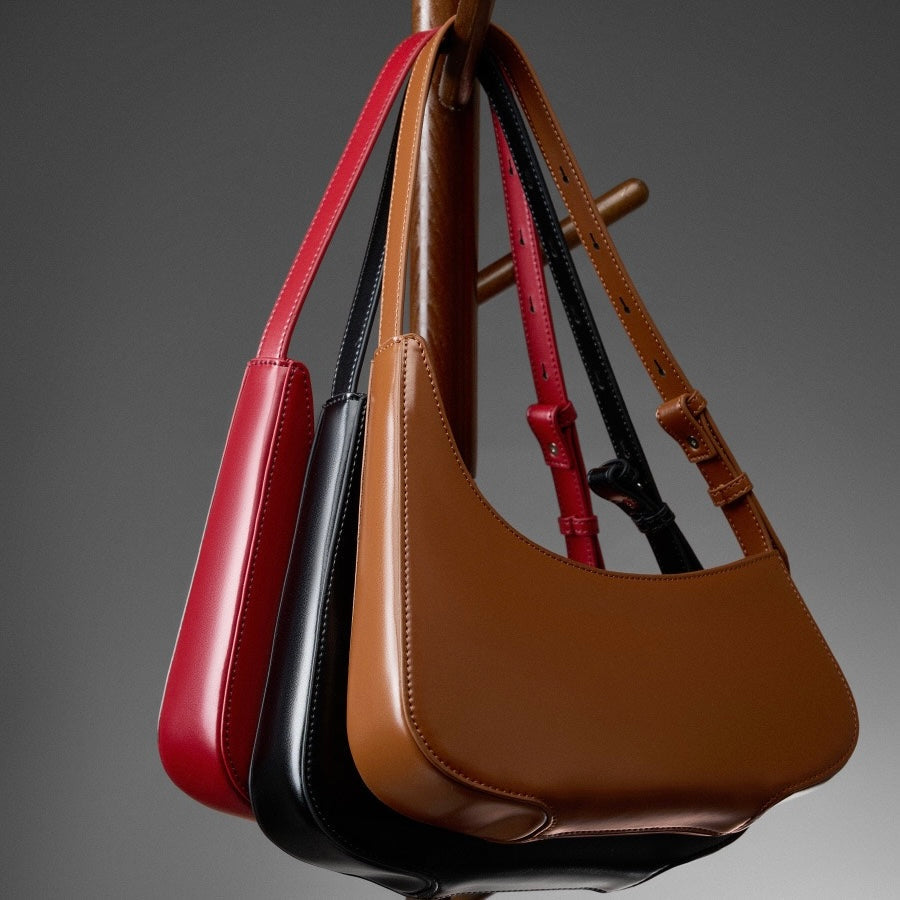 Minimalist Women's Genuine Leather Half Moon Baguette Bag