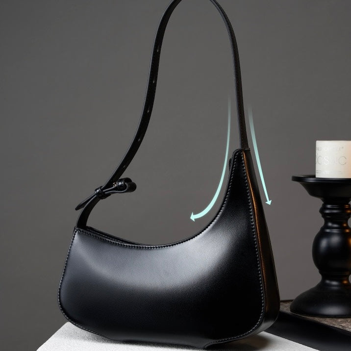 Minimalist Women's Genuine Leather Half Moon Baguette Bag