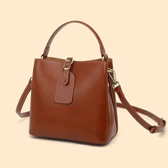 Large Capacity Women's Genuine Leather Bucket Crossbody Handbag