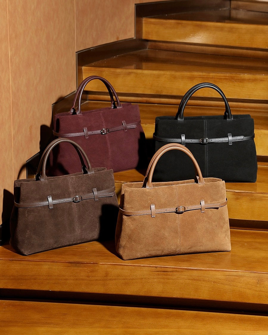 Retro Suede Structured Genuine Leather Tote Bag