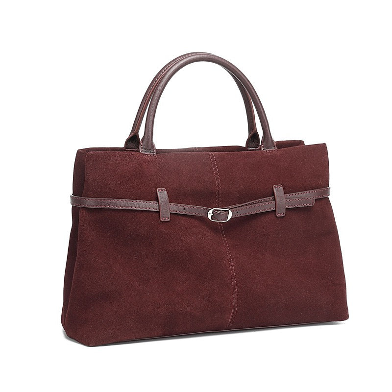 Retro Suede Structured Genuine Leather Tote Bag