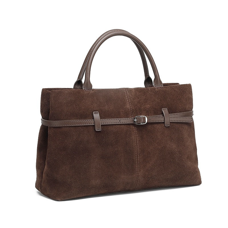 Retro Suede Structured Genuine Leather Tote Bag