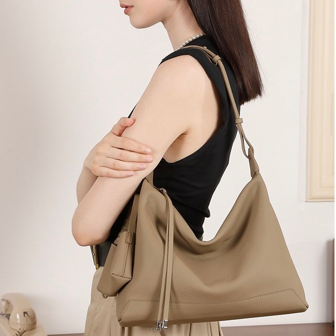 Minimalist Genuine Leather Large Capacity Commuter Tote Shoulder Bag