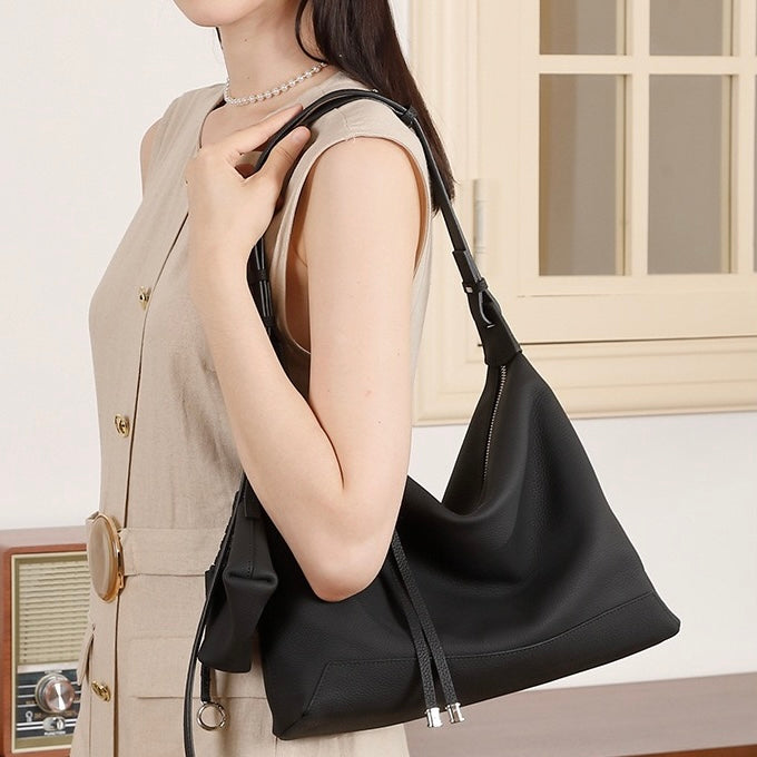 Minimalist Genuine Leather Large Capacity Commuter Tote Shoulder Bag
