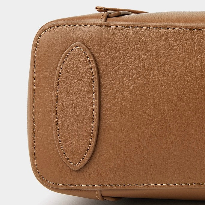 Women's Genuine Leather Handbag with Signature Ribbon Embellishment