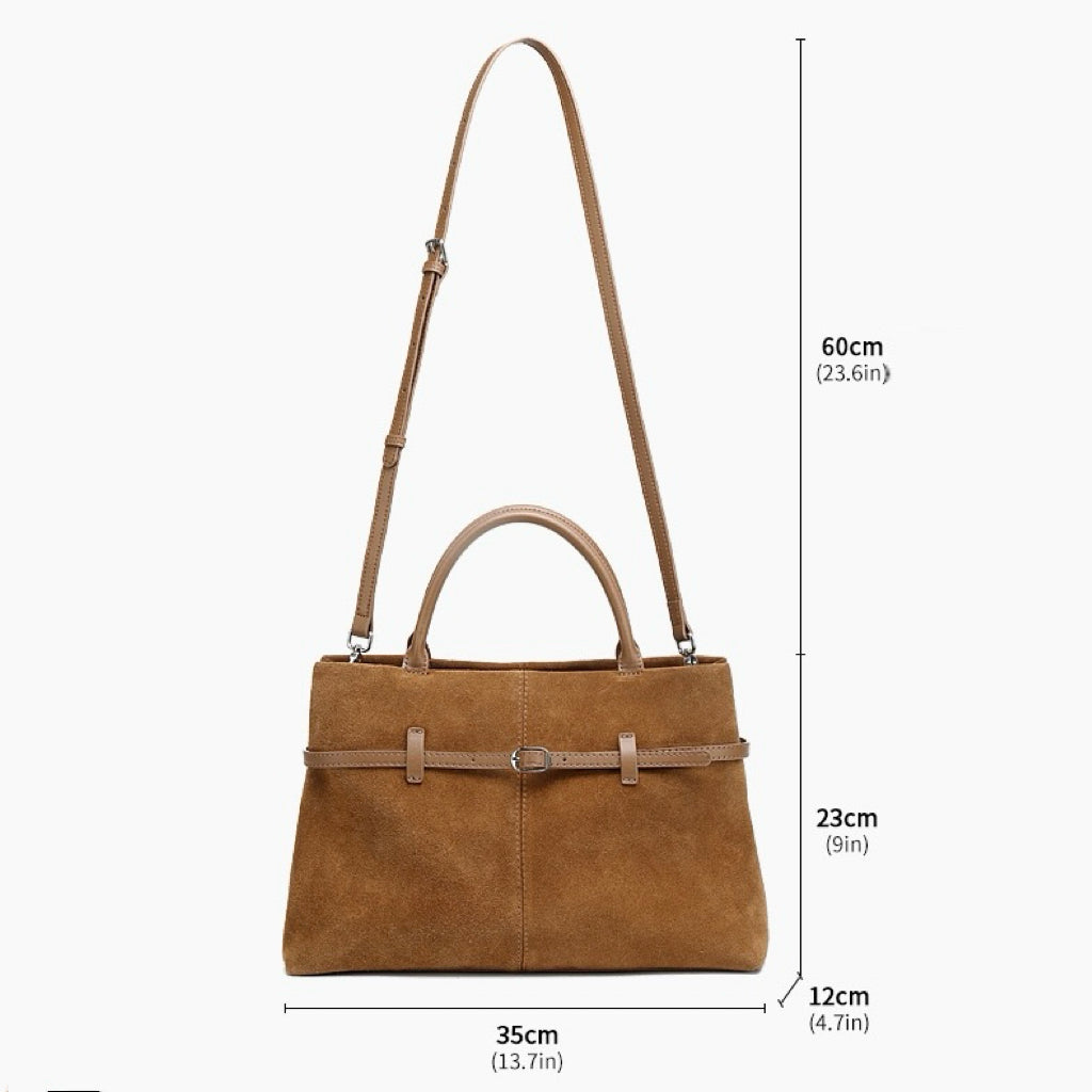 Retro Suede Structured Genuine Leather Tote Bag