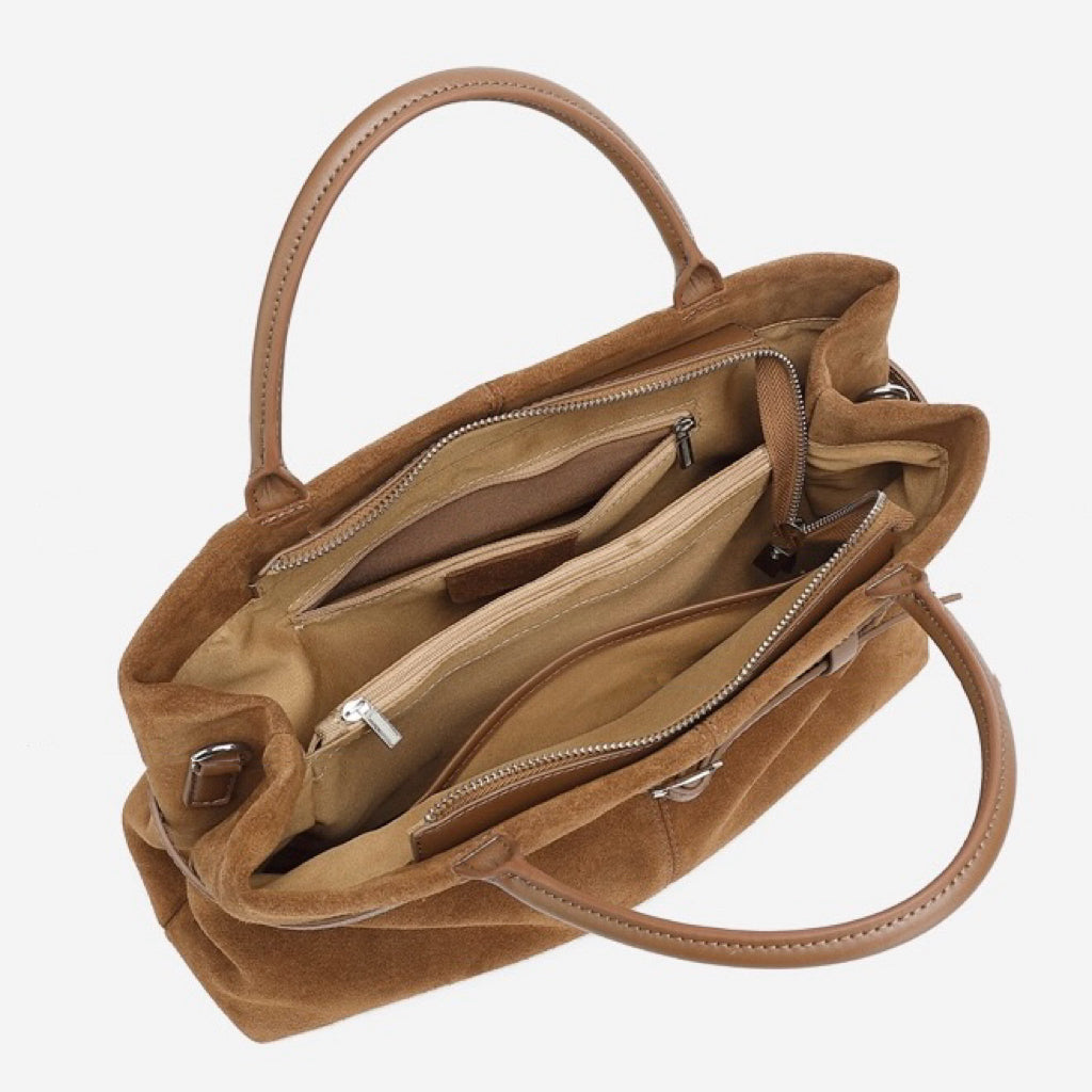 Retro Suede Structured Genuine Leather Tote Bag