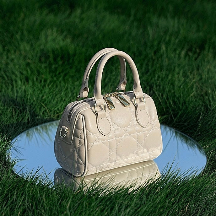 Women's Genuine Leather Quilted Boston Clutch Bag