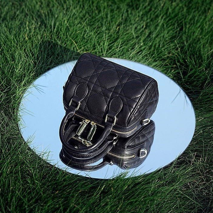 Women's Genuine Leather Quilted Boston Clutch Bag