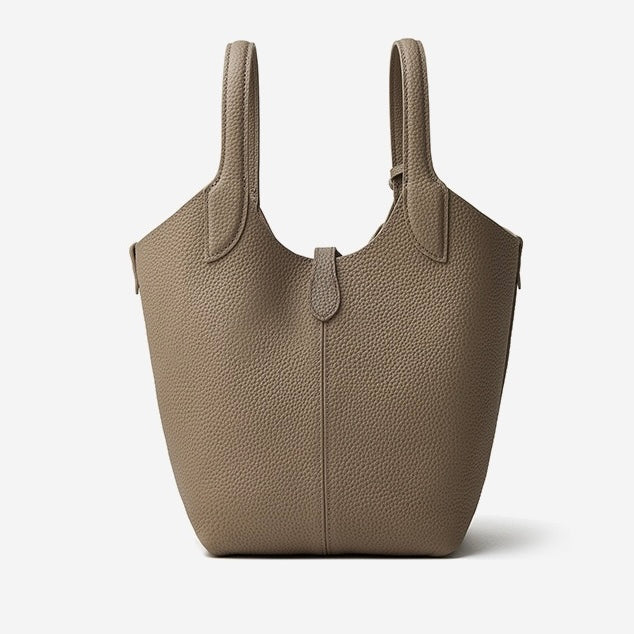 Women's Elegant Pebbled Leather Bucket Bag with Mini Pouch