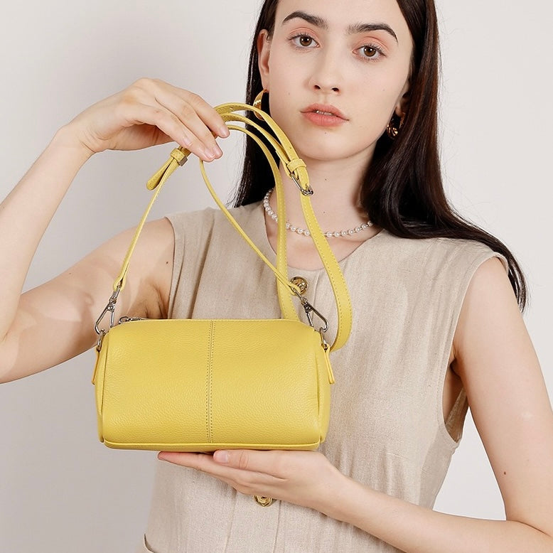 Women's Top Grain Soft Cowhide Cylinder Clutch Bag